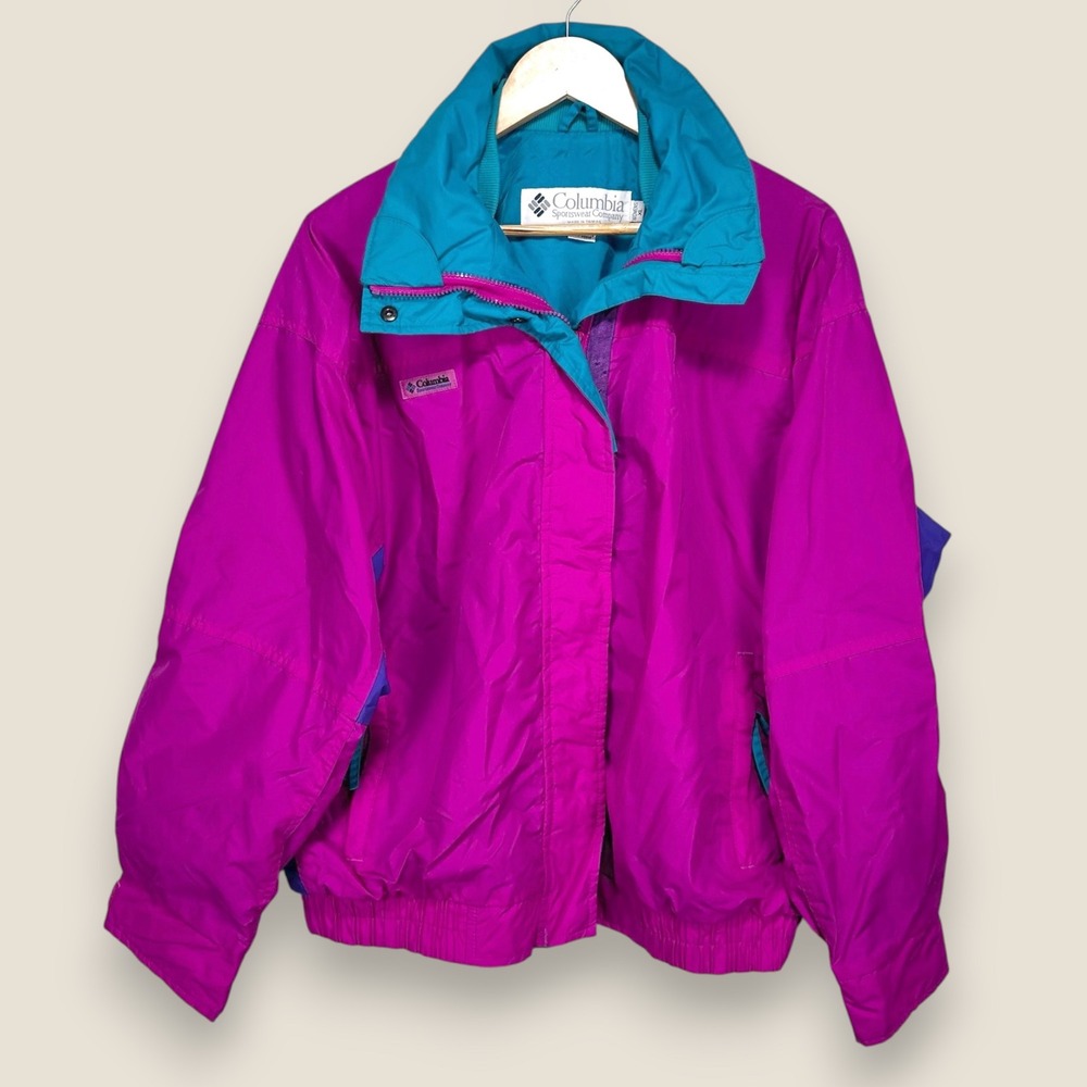 Vintage Columbia Bugaboo Ski Jacket Women XL Pink Green Interchange Shell Only